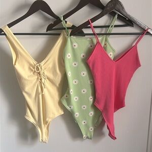 3  Piece SHEIN and PacSun Bodysuit for Every Outfit Set Yellow, Floral, Pink